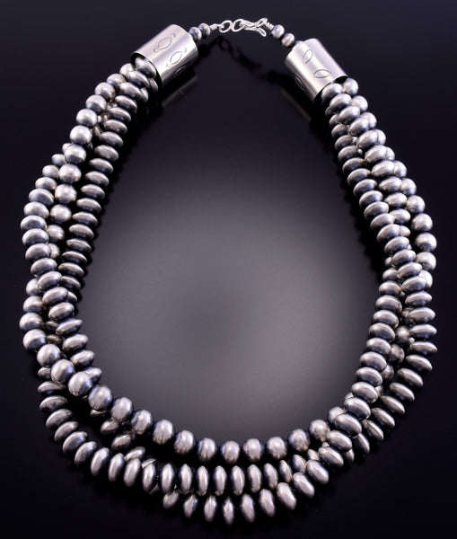 Silver 3-Strand Multishaped Navajo Pearls Necklace by Jan Mariano 2L08W