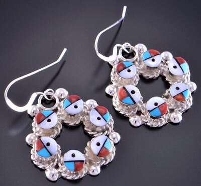 Silver & Turquoise Multistone Zuni Inlay Sunfaces Earrings Sonya Lalo 2J16C