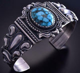 Silver & Kingman Turquoise Navajo Concho Handstamp Bracelet Derrick Gordon ZG24H