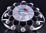 Silver & Turquoise Multistone Zuni Inlay Sunface Bracelet Pauline Lonjose 1L10A