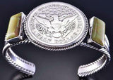 Silver & Turquoise Navajo Handmade Half Dollar Bracelet 2D12U