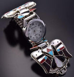 Silver & Turquoise Multistone Zuni Inlay T-Bird Men's Watch by Bobby Shack ZA22U