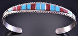 Silver & Turquoise & Coral Zuni Inlay Bracelet by Mira Payesnta 2F15Q