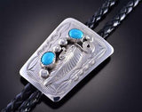 Silver & Turquoise & Feathers Navajo Handmade Bolo Tie by Wilbur Myers 1G01X