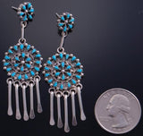 Silver Turquoise Petty Point Circle Dangel Zuni Earrings by Tricia Leekity 7A28J