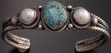 ZBM # 8 Spiderweb Turquoise Pearl Silver Bracelet by Erick Begay - GA40G
