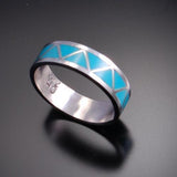 Size 7-3/4 - Lovely All Natural Turquoise Inlay Silver Band - 6K24Q-6