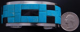 Silver Turquoise & Jet Soft Edge Navajo Inlay Bracelet by Tommy Jackson 7A27M