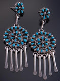 Silver Turquoise Petty Point Circle Dangel Zuni Earrings by Tricia Leekity 7A28J
