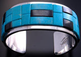 Silver Turquoise & Jet Soft Edge Navajo Inlay Bracelet by Tommy Jackson 7A27M