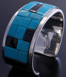 Silver Turquoise & Jet Soft Edge Navajo Inlay Bracelet by Tommy Jackson 7A27M