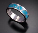 Size 7-3/4 - Lovely All Natural Turquoise Inlay Silver Band - 6K24Q-6