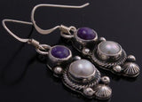 ZBM Purple Charoite &  Fresh Water Pearl Earrings by Erick Begay - EF32H