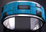 Silver Turquoise & Jet Soft Edge Navajo Inlay Bracelet by Tommy Jackson 7A27M