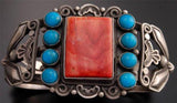 Vintage -style Spiny Oyster Shell Turquoise Square Silver Bracelet by Tom - TO22Q