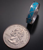 Size 7-3/4 - Lovely All Natural Turquoise Inlay Silver Band - 6K24Q-6