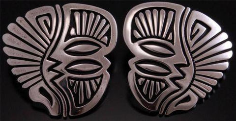 All Silver Overlay Shield Earrings by Stephen Begay ~ Navajo Handmade TO61E