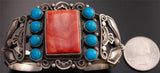Vintage -style Spiny Oyster Shell Turquoise Square Silver Bracelet by Tom - TO22Q