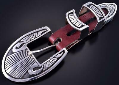 Silver Navajo Handstamped Clean Lines Ranger Set Buckle by Lee Charley 1K18S