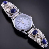 Silver & Lapis Eagle Feathers Four Stone Navajo Watch 1L12P