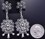Silver & Turquoise Petty Point Flower Dangle Earrings by Tricia Leekity 8G09G