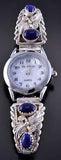 Silver & Lapis Eagle Feathers Four Stone Navajo Watch 1L12P