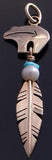 ZBM 14k Gold & Turquoise Fresh Pearl Bear Feather Pendant by Erick Begay 7B22M
