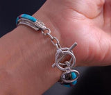 Silver Turquoise Multistone Inlay Women's Watch Bracelet by Leander Dawes 7B14Z