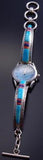 Silver Turquoise Multistone Inlay Women's Watch Bracelet by Leander Dawes 7B14Z