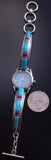 Silver Turquoise Multistone Inlay Women's Watch Bracelet by Leander Dawes 7B14Z