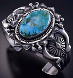 Silver & Kingman Turquoise Navajomade Sun Rays Bracelet by Derrick Gordon ZJ13C