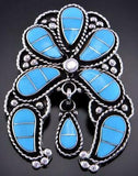 Silver & Turquoise Zuni Inlay Hummingbird Design Pendant Susie Lowsayatee 2D21B