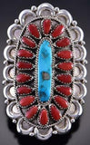 Size 8 Silver & Turquoise & Coral Navajo Cluster Ring by Justina Wilson 1K29A