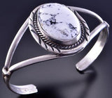 Silver White Buffalo Turquoise Handstamped Navajo Bracelet Augustine Largo 2H03W