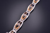 Silver & Tiger Eye Multistone Navajo Inlay Link Bracelet Tully Gustine 2E25R