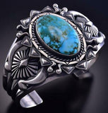Silver & Kingman Turquoise Navajomade Sun Rays Bracelet by Derrick Gordon ZJ13C