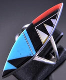 Size 8 Silver & Turquoise Multistone Zuni Inlay Ring by Emma Edaakie 2E18O