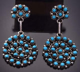Silver & Turquoise Zuni Petty Point Round Dangle Earrings by R. Hozee ZD07V