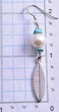 ZBM Silver & Turquoise w/ Fresh Water Pearl Feathers Earrings by Erick Begay 8G30J