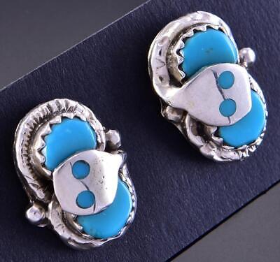 Silver & Turquoise Zuni Handmade Snake Eyes Earrings by Effie Calavaza 2E03M