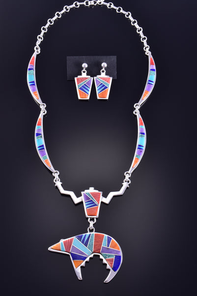 Inlay Necklace & Earrings with Bear Design Pendant by Pam Daniels 2K25E