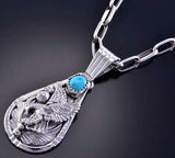 Silver & Turquoise Eagle In Flight Navajo Pendant by Henry Attakai 2B18O