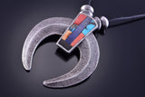 Silver & Turquoise Multistone Navajo Inlay Tufacast Necklace by Lee Begay 2C14L