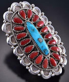 Size 8 Silver & Turquoise & Coral Navajo Cluster Ring by Justina Wilson 1K29A