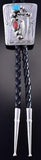 Silver & Turquoise & Coral Feathers Navajo Bolo Tie by Wilbur Myers 1G01V