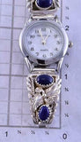 Silver & Lapis Eagle Feathers Four Stone Navajo Watch 1L12P