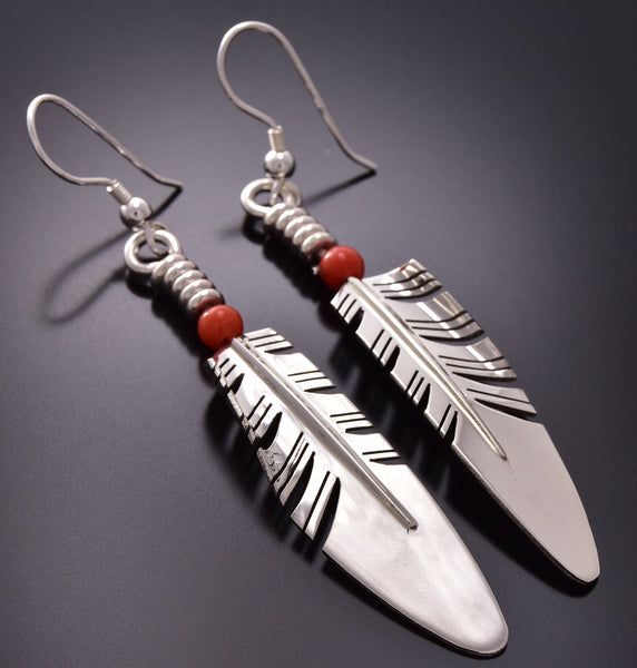 Ray Tracey Medium Feather Earrings with Coral - 1J10Y