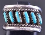 Vintage Size 6-1/4 Silver & Turquoise Needle Point Zuni Ring 2F23D