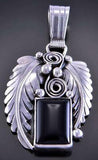 Silver & Onyx Two Eagle Feathers Navajo Pendant by Darrel Morgan 2D12C