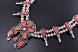 Silver and Coral Squash Blossom Necklace by Susie Lawsayate 2K25A